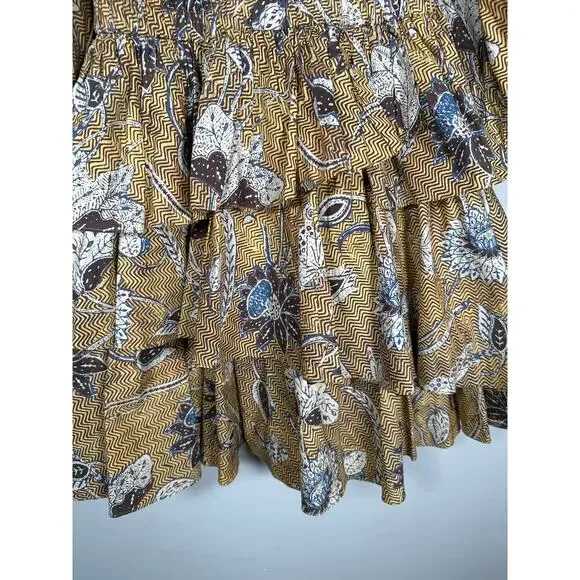 Ulla Johnson Giselle Ruffle Mini Dress Oleander Floral Cotton Womens Sz 6 Yellow - Picture 4 of 10